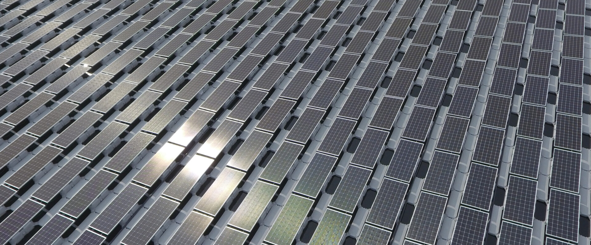 Close-up floating solar panel array
